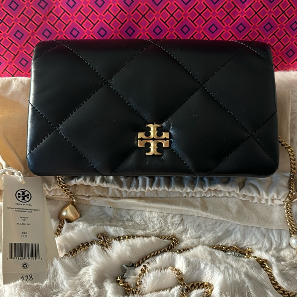 , like new Tory Burch Kira Diamond Quilt Chain wallet